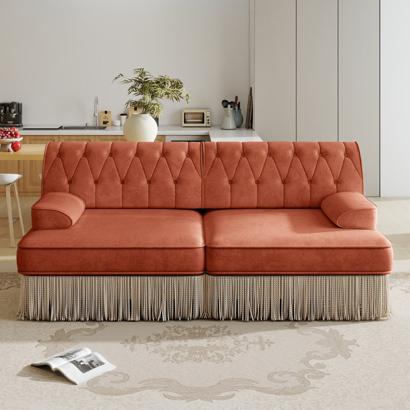 Canapé en velours Chesterfield, Orange