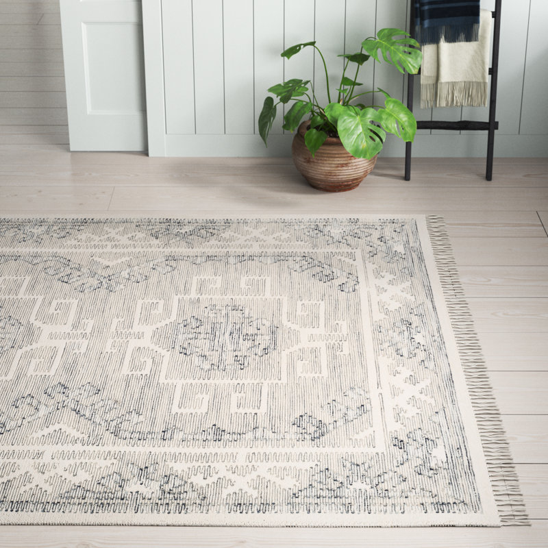 Saber Oriental Hand Woven Wool Area Rug in Gray/Blue, Rectangle 8' x 10'