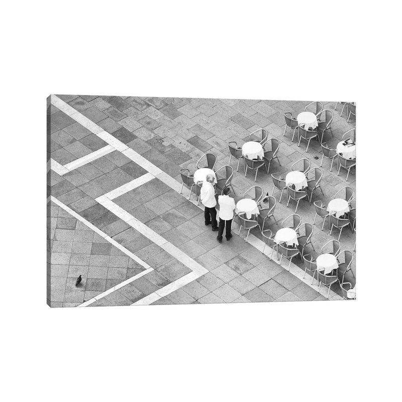 Italy, Venice. Black And White Looking Down On Waiters In San Marco Square From Campanile. by Jaynes Gallery - Wrapped Canvas Print