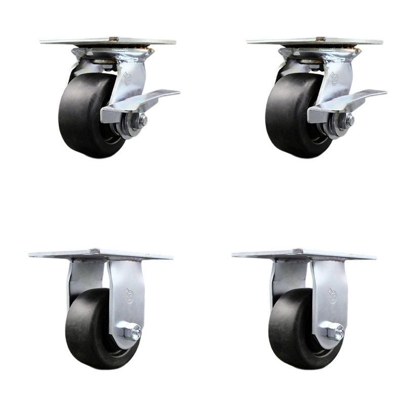 Ensemble de roulettes 4 pièces en polyoléfine avec roulement à rouleaux 2 freins et 2 rigides