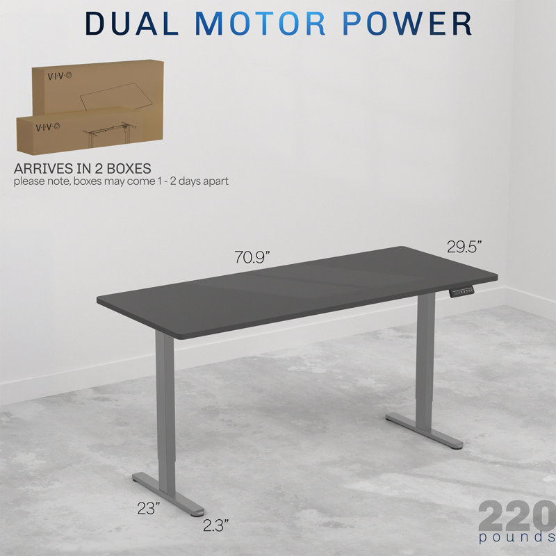 Bureau debout 71 po x 30 po Vivo Dual Motor, Noir