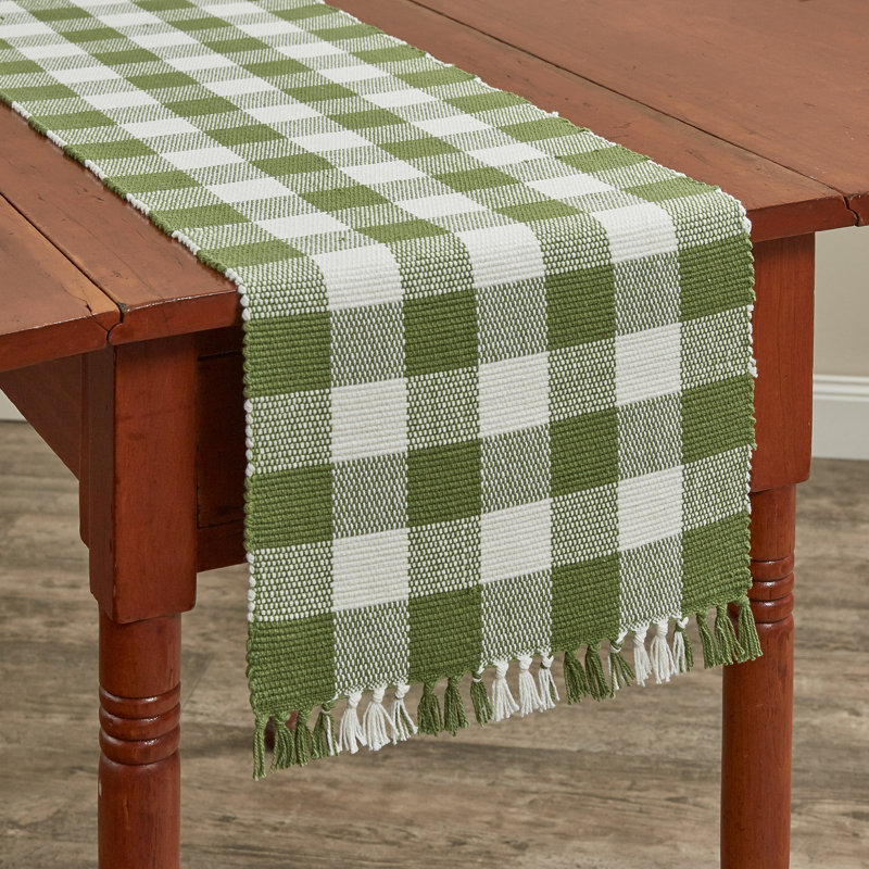 Serles Rectangular Checkered Table Runner, Green, 54" x 13"