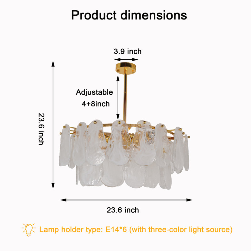 23.6" 6-Light Modern Gold Double-Layer Glass Chandelier