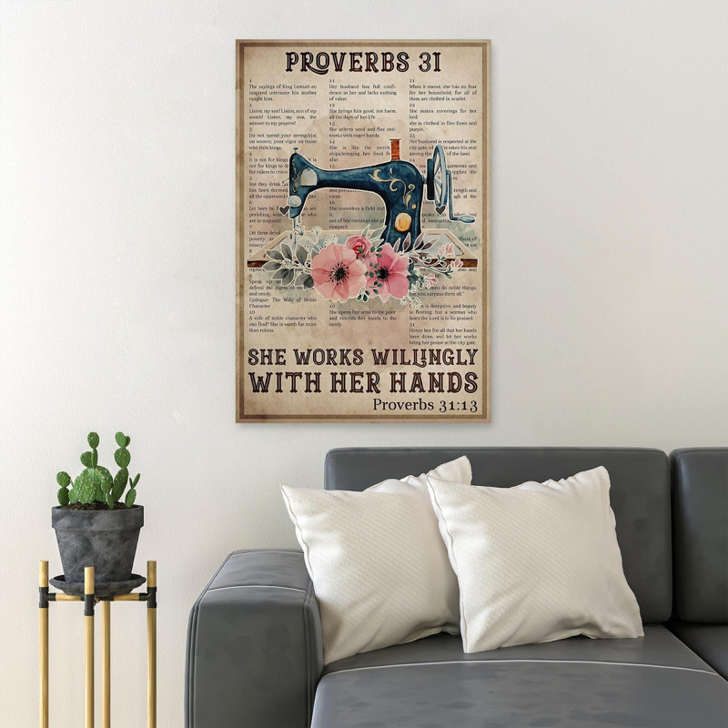 Machine à coudre et fleurs - Elle travaille volontiers avec ses mains - 1 pièce, impression d'art graphique rectangulaire sur toile tendue