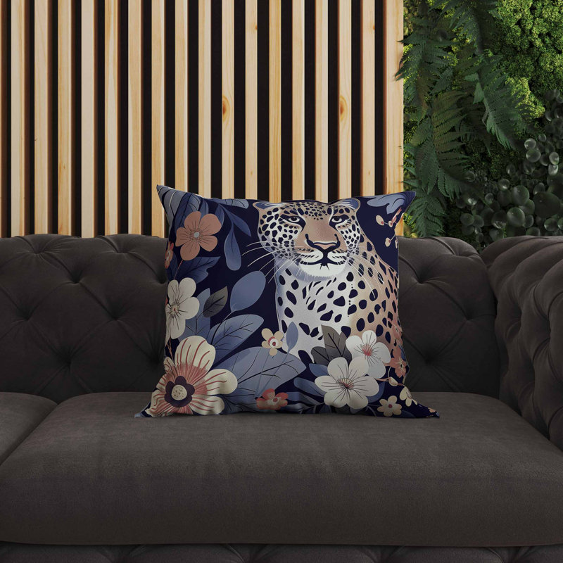 Coussin intérieur / extérieur Jungle Cat, Bleu / Orange, Carré 18 po