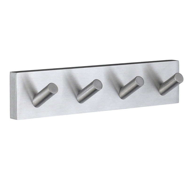 House Quad Wall Mounted Hook Rack, Brushed Chrome