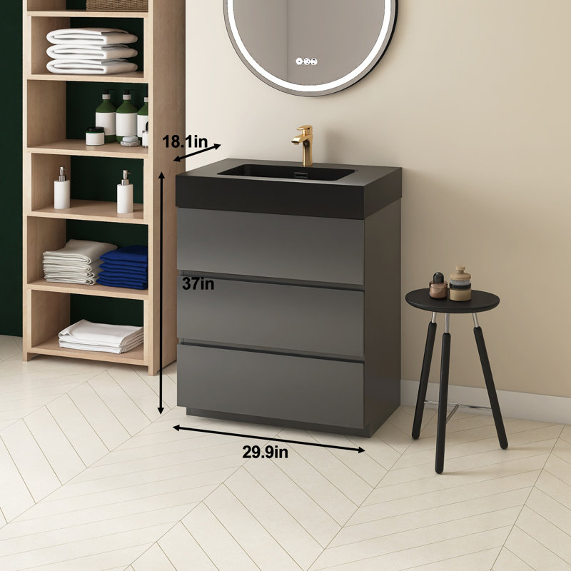 Meuble-lavabo simple 30 po avec comptoir Romen, Gris, Noir