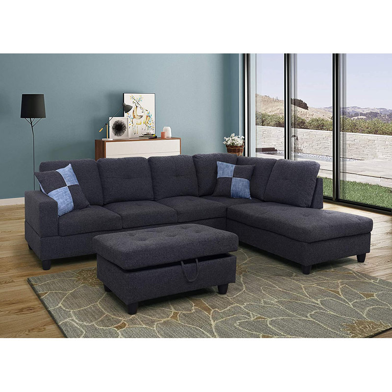 Palmer Square Upholstered Sectional, Right Hand Facing, Deep Ocean Blue