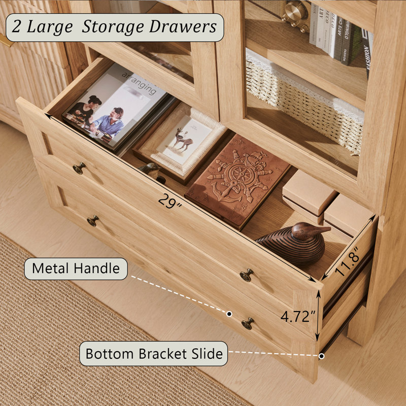  71" Tall Modern Arched Bathroom Storage Cabinet, Fluted Cabinet Storage with 4 Shlves and 2 Drawers, Natural