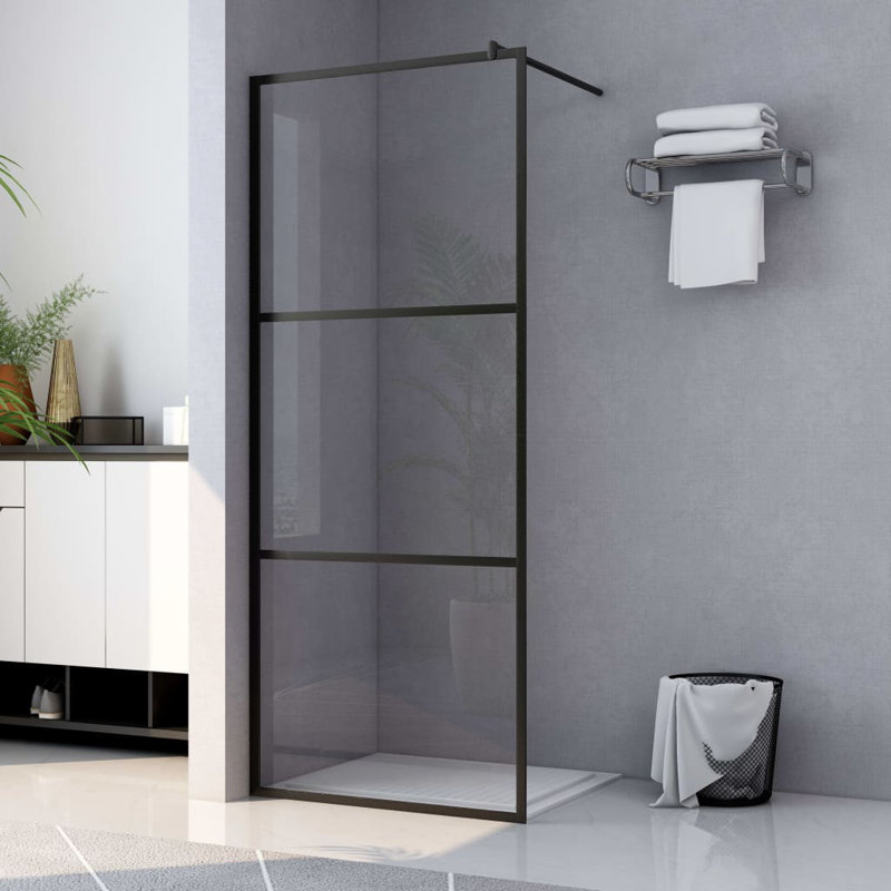 VidaXL Walk-in Shower Wall with Clear ESG Glass Black 35.4" x 76.8"