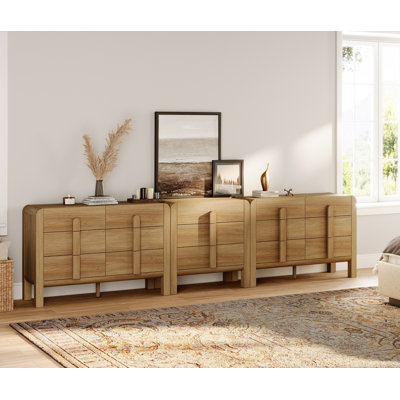 Ensemble de commode longue de 125,9 po Ackerman pour chambre à coucher, commode en bois de style Mid-Century moderne avec profil incurvé pour chambre à coucher, salon