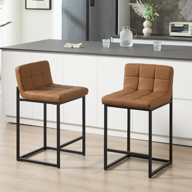 24'' Upholstered Counter Height Bar Stools with Back, Brown