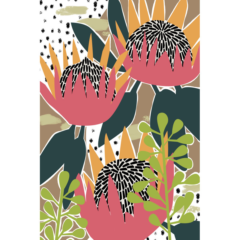 King Protea I by Melissa Wang - Painting, 122cm H x 81cm W, Black Floater Framed