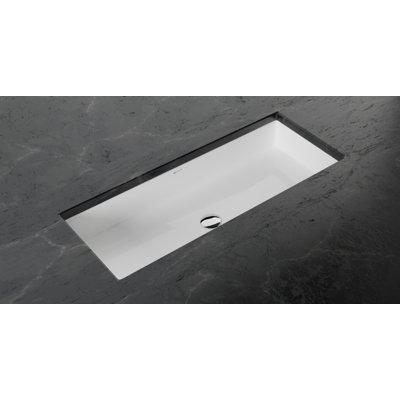 Badeloft 39.4" x 16.7" Stone Resin Undermount Bathroom Sink UB-05-XL-G in Glossy White
