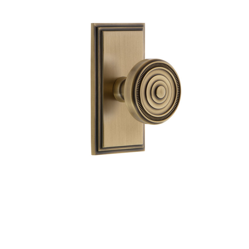Grandeur Carré Plate Passage with Soleil Door Knob, 2 3/8", Vintage Brass