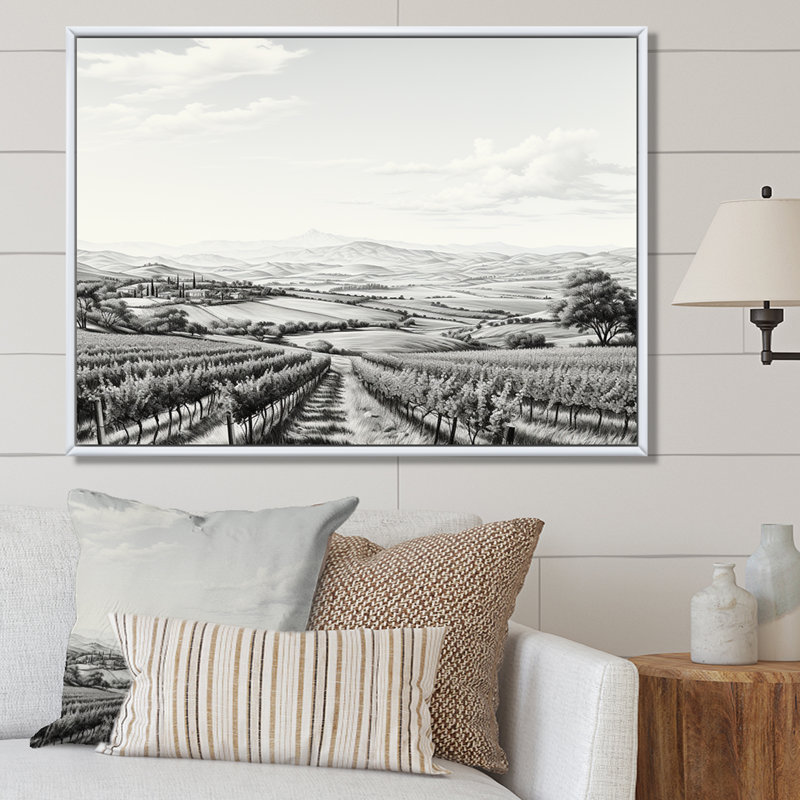 «Vineyard Scenery Landscape Beauty IV», reproduction sur toile, Cadre flottant blanc, H 34 po x l 44 po x P 1,5 po