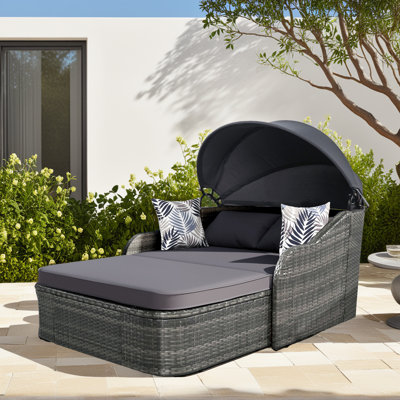 79.9" Outdoor Sunbed,PE Rattan Daybed with Adjustable Canopy