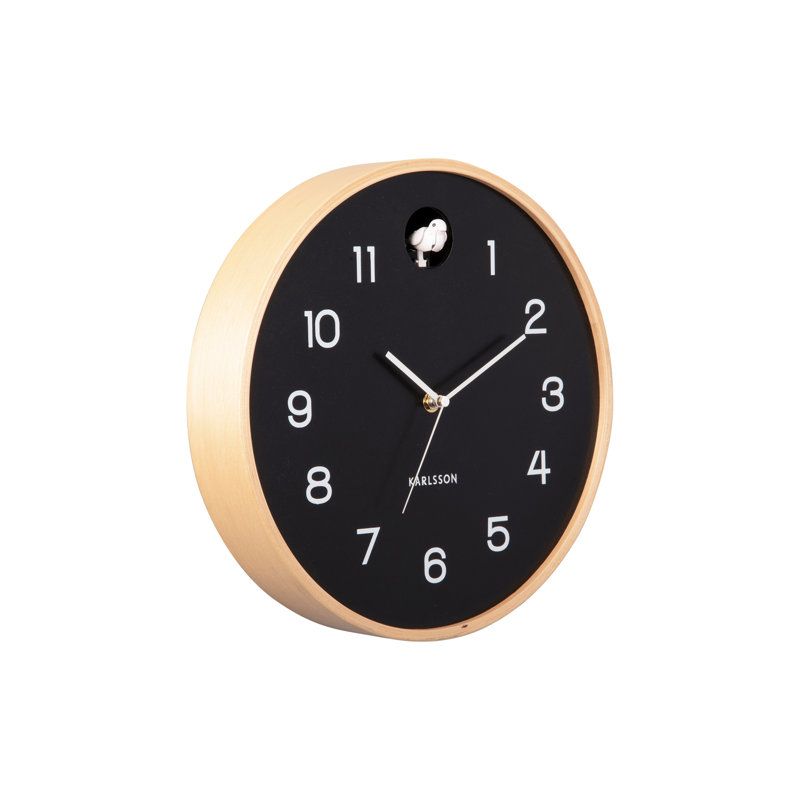 31.5cm Wall Clock Cuckoo Birch Wood, Black