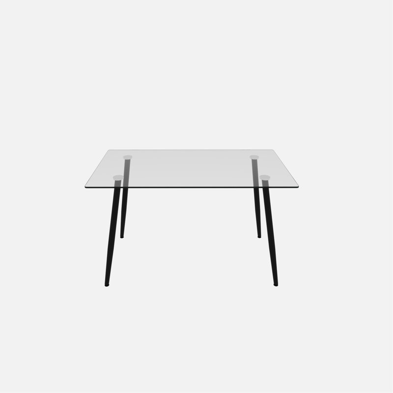 Table de salle à manger de 51,51 po en verre contemporain avec pieds en métal trempé et noir, pouvant accueillir 4 à 6 personnes confortablement pour les repas en famille.