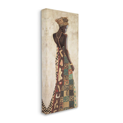 «Femme debout avec une belle robe à motifs» par Jacques Leconte - impression d'art graphique