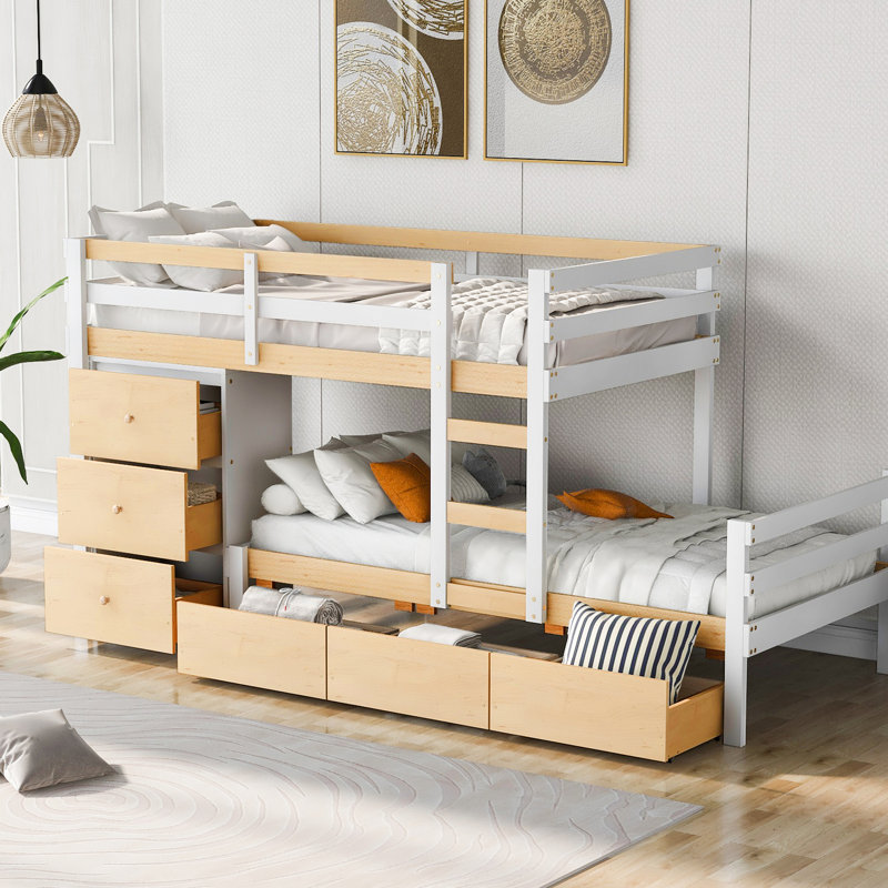 Lit superposé simple au-dessus de mezzanine avec tiroirs en pin naturel et en bois