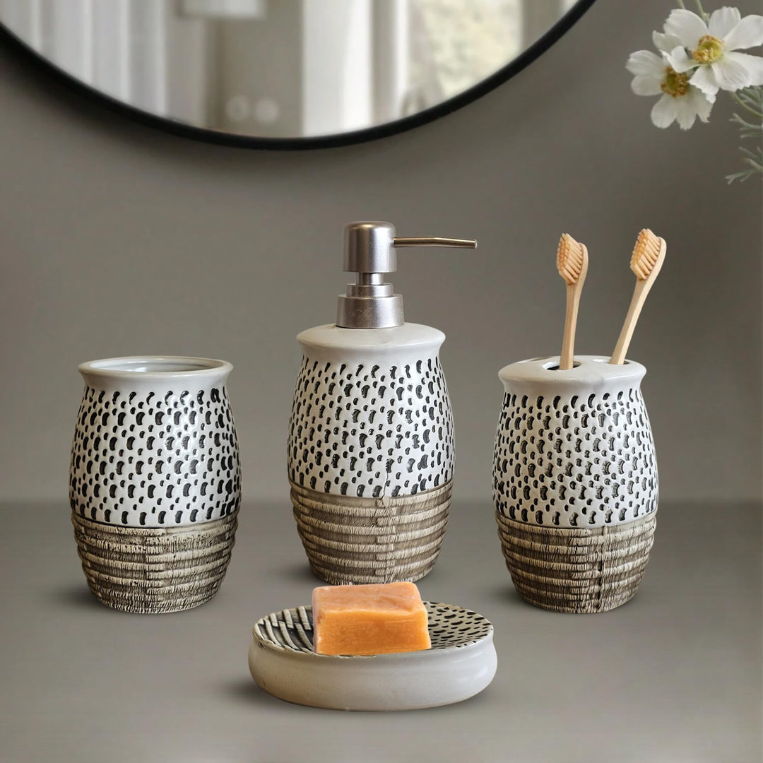 Amagon Bathroom Accessory Set, 4 Pieces Bathroom Accessories Set With Lotion Dispenser, Soap Dish, Tumbler, Toothbrush Holder, Luxury Bathroom Decor S