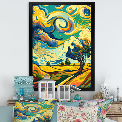 Peinture tourbillonnante d'un arbre vibrant en campagne I sur toile