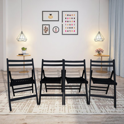 Chaise pliante de 4 personnes - en bois massif noir, siège à lattes pour un confort et une utilisation pratique, chaises de contrôle du poids de 220 lb en détente, polyvalente à l'intérieur et à l'extérieur, compacte, limitée