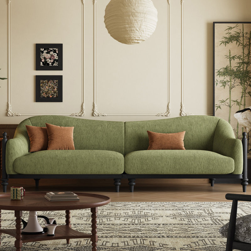 Canapé Mid-Century en chenille vert crème Mid-Century