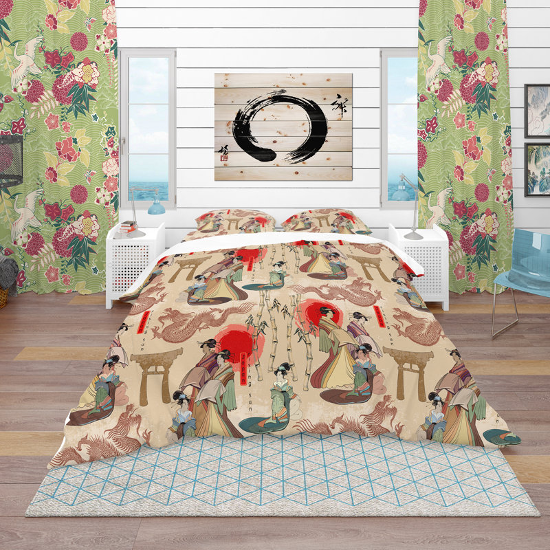 Ensemble de housse de couette oriental, Housse simple + 1 taie décorative