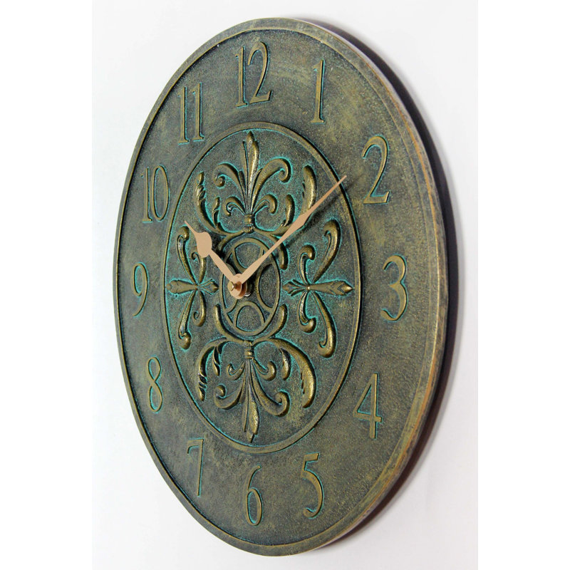 Peden Outdoor Round Poly Resin Wall Clock 15", Aged Bronze