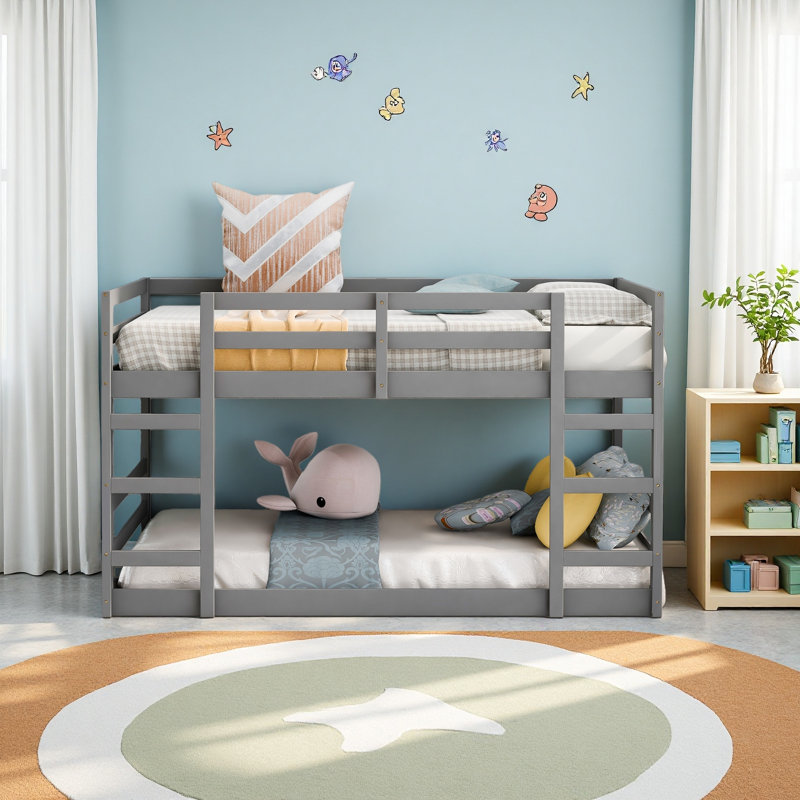 Lit superposé avec échelle, Gris, Simple sur simple