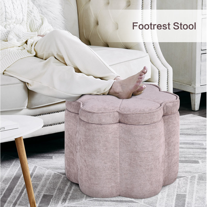Pink Upholstered Flower Ottoman With Storage