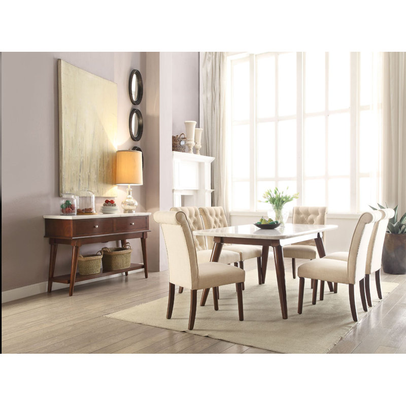 Bersum Rectangular Dining Table in White and Walnut
