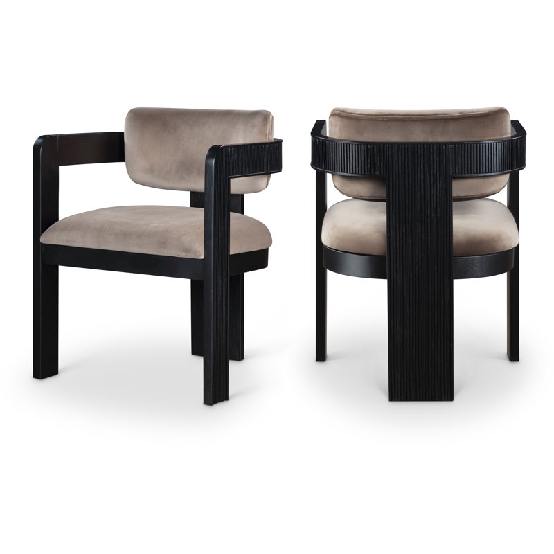 Sacha Frink Upholstered Dining Arm Chair, Beige Velvet, Black