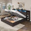 Base de lit avec rangement Shila 45,1 "avec station de charge, tête de lit bibliothèque à DEL et 2 tablettes latérales, grand lit, noir-105505028-105505026