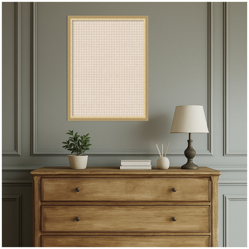 Tableau d'affichage en lin encadré en tissu, Beige, Or de Florence, H 26 po x l 20 po x P 1,25 po