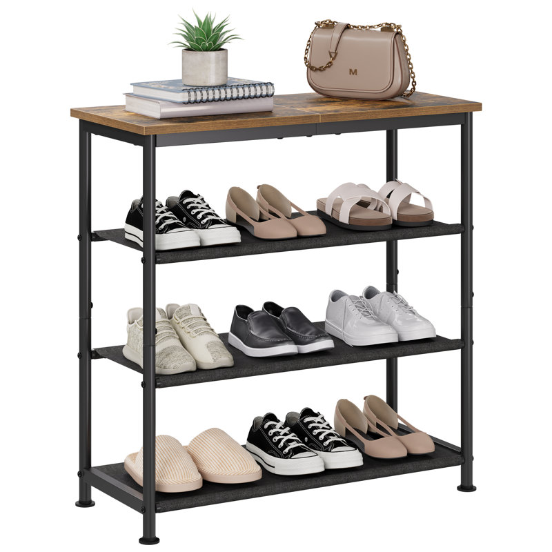 Range-chaussures industriel avec cadre en métal et plateau en bois 9-12paire 3 pièces 30 x 71 cm brun et noir