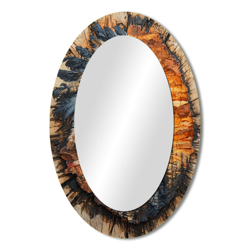 Native American Warrior Energy Of Forest III - Miroir mural moderne ovale, 36 po x 24 po