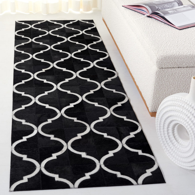 Elsey Studio Leather Hand Woven Leather With Felt Geometric Rug, Runner 2'3" x 7'
