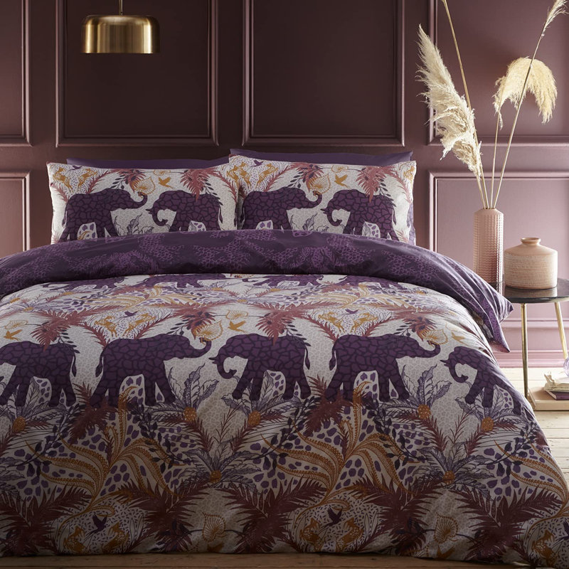 56 TC Reversible Duvet Cover Set, 200 x 200cm Duvet Cover + 2 Standard Pillowcases, Plum