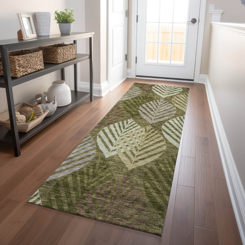 Premium Machine Washable Prisco Olive Rug, Runner 2'3" x 7'6"
