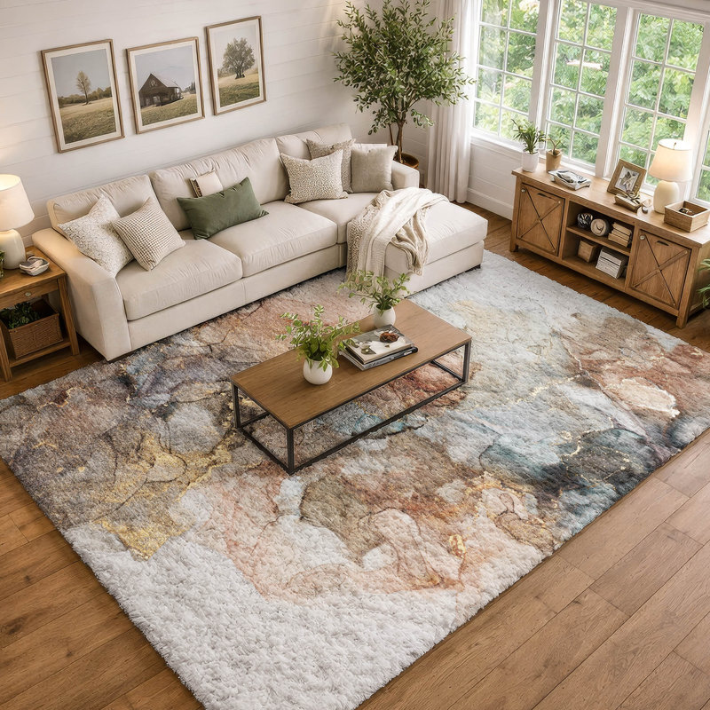 Premium Machine Washable Dream Shag ADS520 Watercolors Rug, Beige, 5' x 7'6"