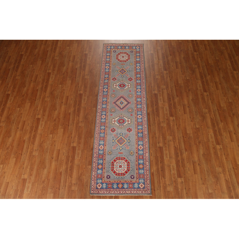 Tapis de couloir rose en laine noué à la main de conception unique 2 pi 9 po x 9 pi 9 po New Age