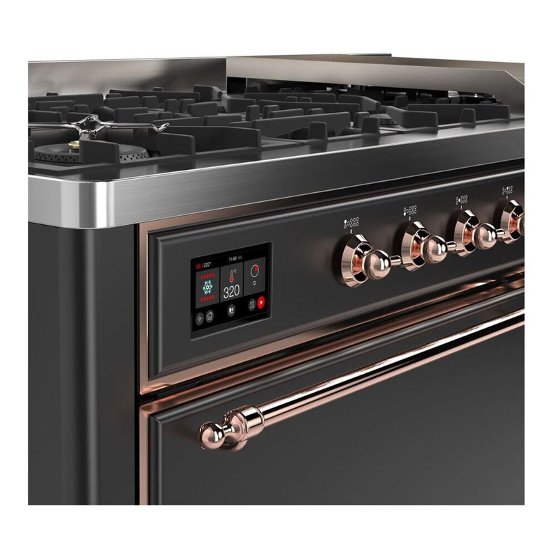 ILVE UM15FDQNS3BKCLP Majestic II 60 inch Dual Fuel Range with 9 Burners, Griddle (Liquid Propane, Solid Door, Glossy Black, Chrome)