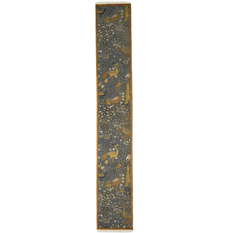 Tapis de couloir oriental fait à la main gris clair 2 pi 6 po x 16 pi, Tapis de couloir 2 pi 6 po x 15 pi 11 po