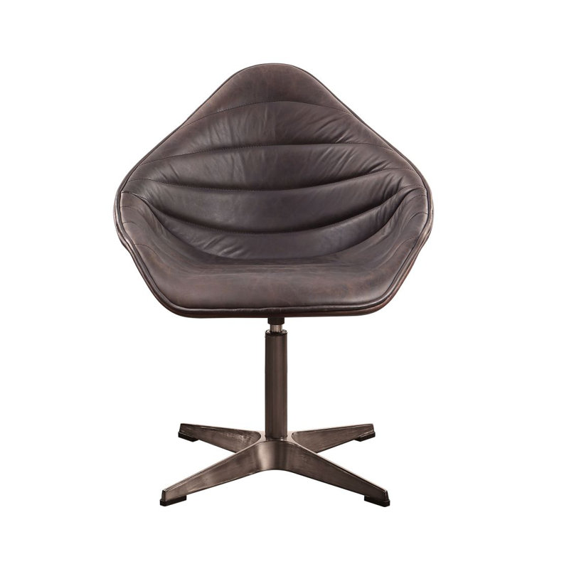 Fauteuil d'appoint en cuir et grain de bois à tête d'ébène antique avec pivot Pipino