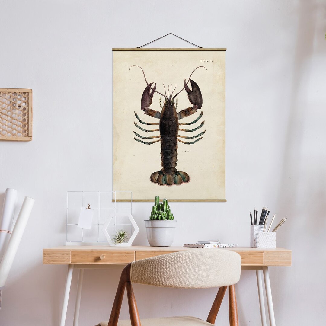 Stoffbild Mit Posterleisten - Vintage Illustration Hummer - Hochformat 4:3