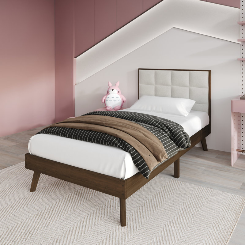 Lit simple en bois manufacturé pour enfants Tashanique, Noyer