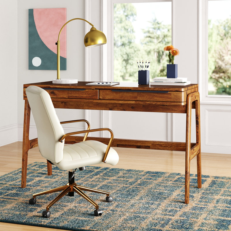 Sacario 49" Solid Acacia Wood Writing Desk with Drawers